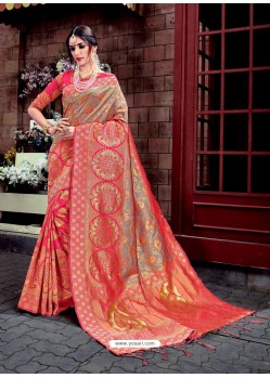 Peach Banarasi Silk Designer Saree