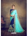 Adorable Moss Chiffon Navy Blue Embroidered Saree