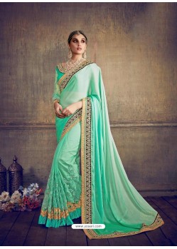 Traditional Moss Chiffon Sea Green Saree