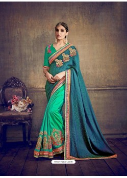 Traditional Green Jacquard Embroidered Saree