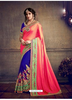 Traditional Blue Georgette Embroidered Saree