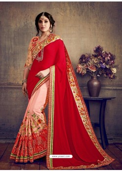 Traditional Pink Georgette Embroidered Saree
