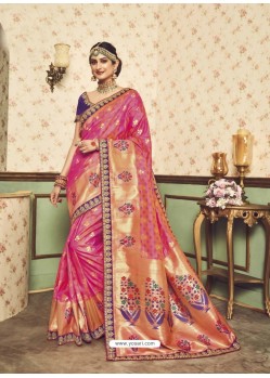 Adorable Magenta Embroidered Saree