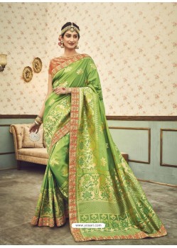 Impressive Green Silk Embroidered Saree