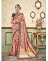 Traditional Peach Silk Embroidered Saree