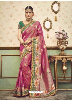 Adorable Pink Silk Border Lace Saree