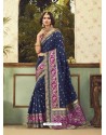 Blue Silk Designer Embroidered Saree