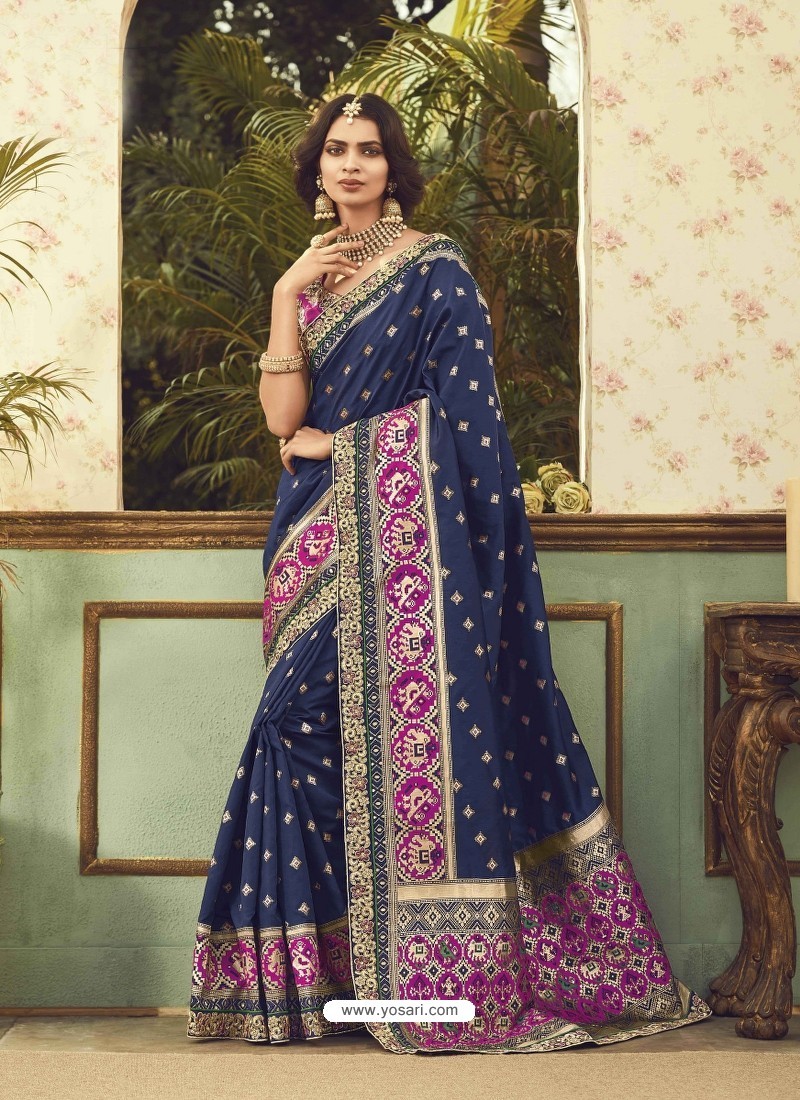 Buy Blue Silk Designer Embroidered Saree | Designer Sarees