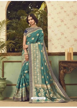 Traditional Green Silk Embroidered Saree