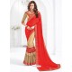 Traditional Beige Marble Chiffon Embroidered Saree