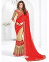 Traditional Beige Marble Chiffon Embroidered Saree