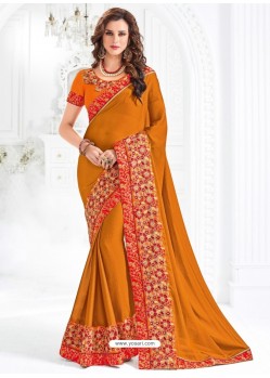 Orange Moss Chiffon Designer Saree