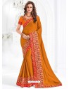 Orange Moss Chiffon Designer Saree