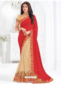 Amazing Beige Georgette Embroidered Saree