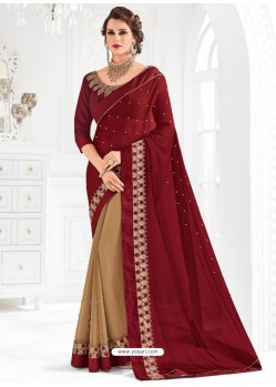 Designer Maroon Embroidered Saree