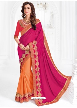 Classic Orange Embroidered Saree