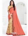 Marvelous Beige Moss Chiffon Embroidered Saree