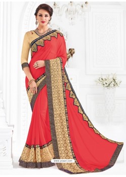 Amazing Pink Georgette Embroidered Saree