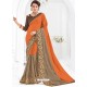 Awesome Orange Net Pattern Embroidered Saree