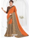 Awesome Orange Net Pattern Embroidered Saree