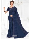 Marvelous Navy Blue Net Work Embroidered Saree