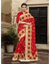 Traditional Red Georgette Embroidered Saree