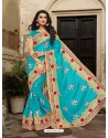 Adorable Sky Blue Georgette Embroidered Saree