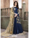 Designer Navy Blue Malbari Silk Floor Length Suit