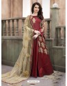 Gorgeous Maroon Silk Embroidered Georgette Suit