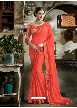 Traditional Fancy Peach Embroidered Saree