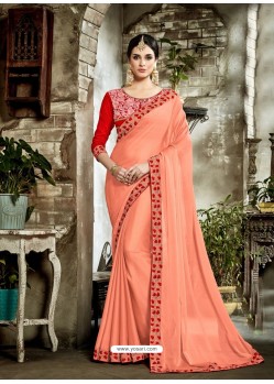 Adorable Peach Fancy Embroidered Saree