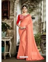 Adorable Peach Fancy Embroidered Saree