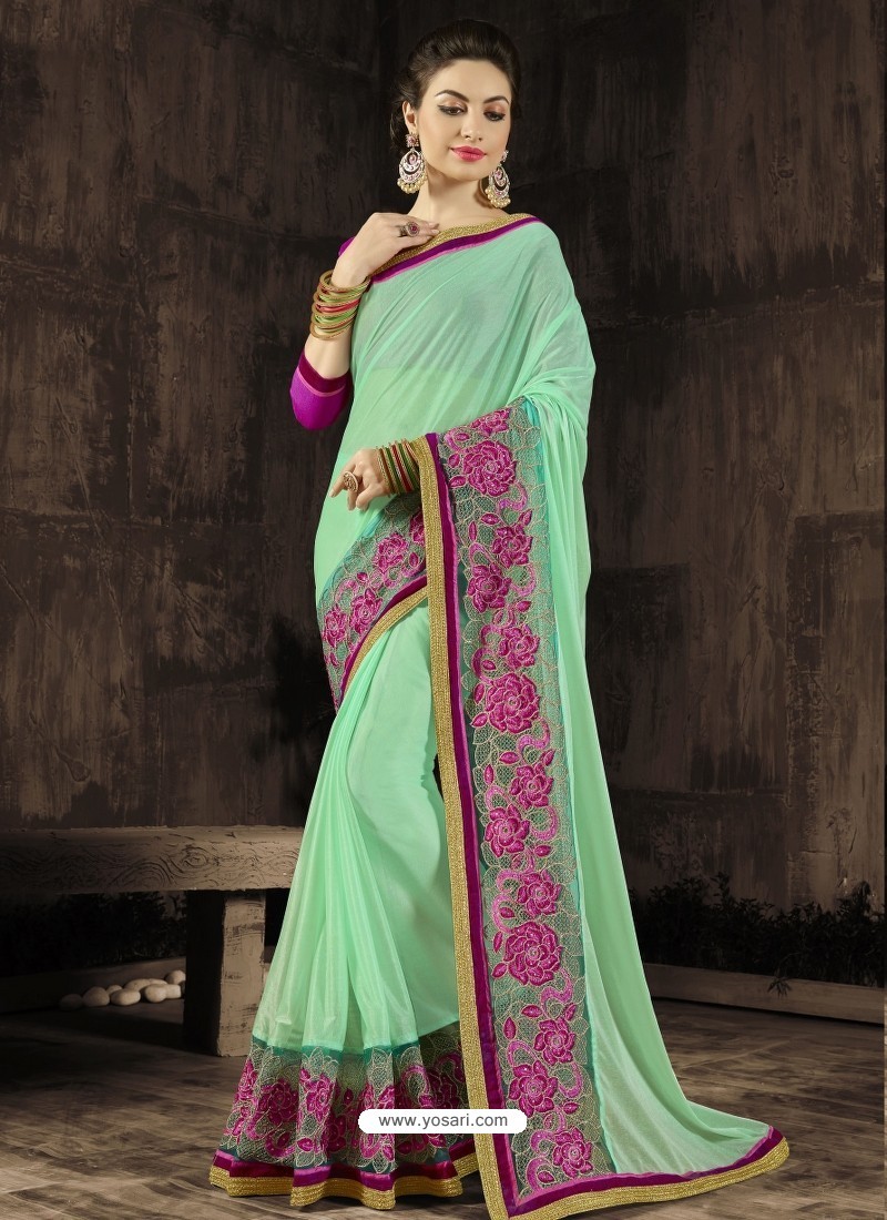 Buy Awesome Teal Georgette Saree | Designer Sarees