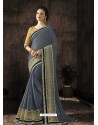 Traditional Grey Embroidered Saree