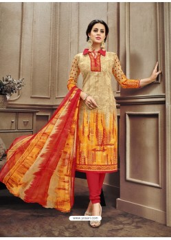 Beautiful Orange Cotton Print Suit