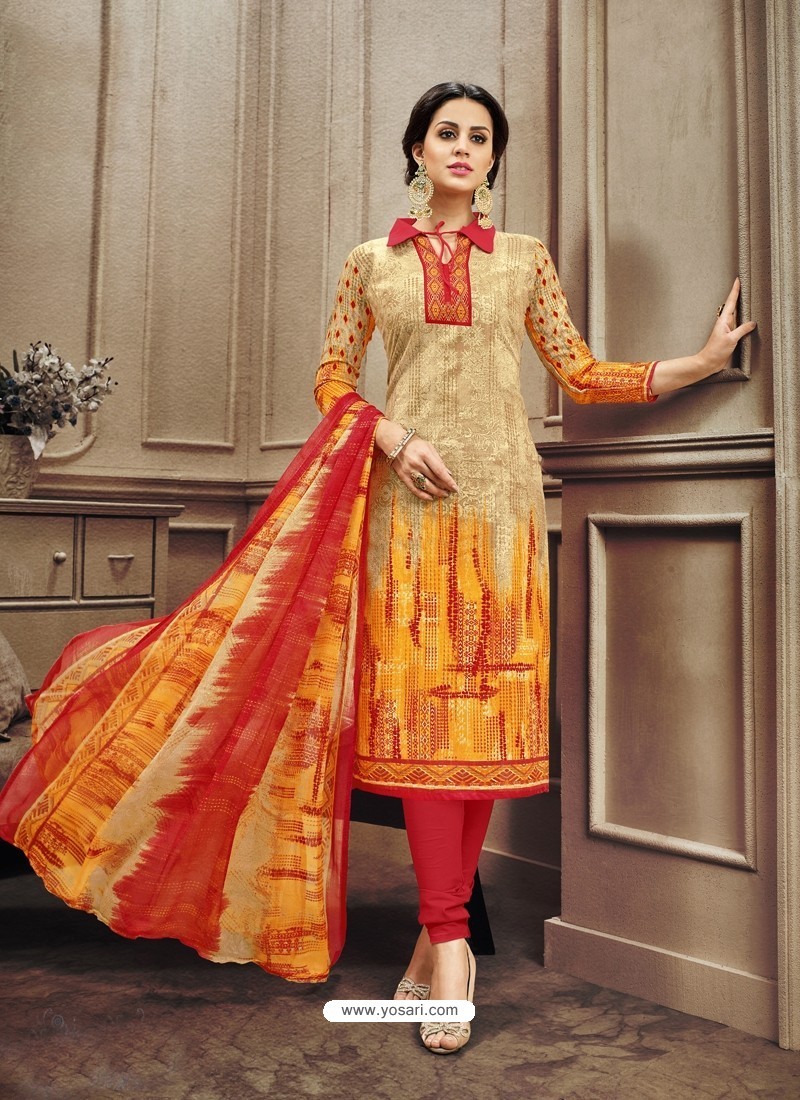Buy Beautiful Orange Cotton Print Suit | Churidar Salwar Suits