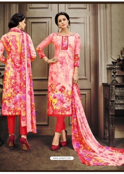 Astonishing Red Cotton Printed Suit