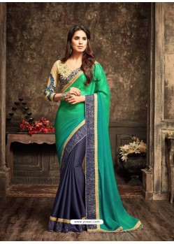 Marvelous Green Georgette Embroidered Saree