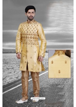 Golden Art Silk Embroidered Sherwani