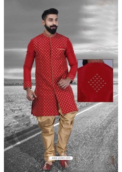 Maroon Art Silk Embroidered Sherwani