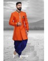 Trendy Orange Embroidered Sherwani