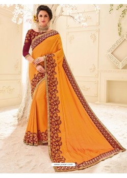 Classic Orange Silk Embroidered Saree