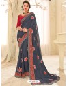 Marvelous Grey Georgette Embroidered Saree