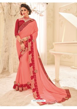 Traditional Peach Embroidered Saree