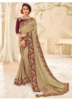 Adorable Taupe Embroidered Saree