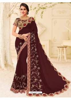 Traditional Maroon Embroidered Saree