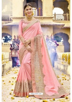 Traditional Pink Embroidered Saree