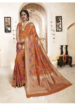 Impressive Orange Banarasi Silk Saree