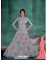 Ordinary Grey Georgette Embroidered Floor Length Suit