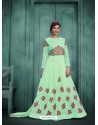 Adorable Sea Green Georgette Embroidered Floor Length Suit